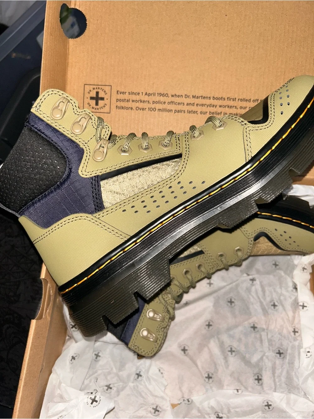 Dr. Martens Olive Green and Navy Combat Boots